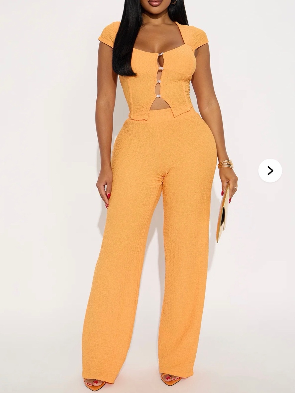 Fashion Nova Tangerine Textured Wide-Leg Pant Set